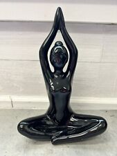 Woman Meditating in Yoga Poses Black ceramic Figurine Statue Spiritual picture