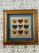 KB Company Punched Tin Folk Art Hearts Flowers Americana Wood Framed VTG 11.5” picture