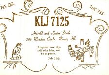 Vtg Ham Radio CB Amateur QSL QSO Card KLJ 7125 Morris Illinois IL Embossed picture