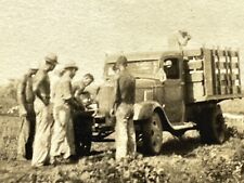 W7 Photograph Handsome Men Working On Old Truck In Field Shirtless Worker 1930's picture