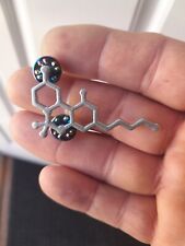 THC molecule SILVER painted lapel hat pin weed bud stoners picture