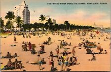 Miami Beach Florida FL Where Winter Spends The Summer Beach Hotel Linen Postcard picture