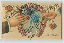 Embossed Postcard A Handshake from Falls City NE Hands exchange Flowers, Glitter picture