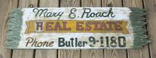 VINTAGE ADVERTISING REAL ESTATE DOUBLE SIDED WOODEN SIGN Hand Carved Mary Roach picture