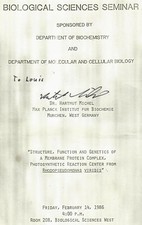 "Nobel Prize in Chemistry" Hartmut Michel Signed Announcement Dated 1986 picture