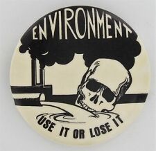 Vintage Environment Button 1970 Pollution Death Extinction Skull Bones Die 1027 picture