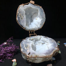 Natural Crystal Angel Aura Agate Geode Jewelry Box Wedding Ceremony Ring Holder picture