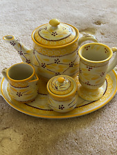 Old World Yellow Tea Set Tray Tea Pot Cream Sugar Temp-tations  by Tara Exc picture
