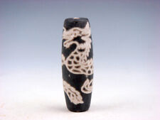Old Tibetan Natural Agate Crafted *Dragon & Cloud* Pattern Dzi Beads #03212302 picture