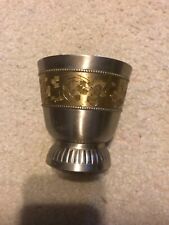Unique & Neat Vintage India Pewter Bowl / Cup Etched Brass 3.5