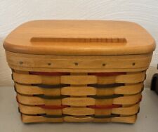 Vtg 1998 Longaberger Handwoven Shades of Autumn Wood Recipe Card Basket / Lid picture