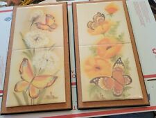 Vtg Masterpieces On Tile Ceramic Wall/Trivet Art Hanging BUTTERFLIES on Flowers  picture