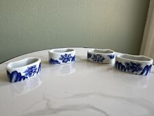 VINTAGE Porcelain Blue And White Napkin Rings, Set Of 4 picture