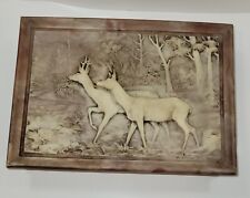 Vintage Incolay Stone & Walnut wood, Deer in Forest Scene, jewelry box picture