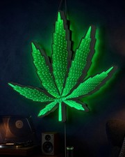 Marijuana Cannabis Leaf Infinity Mirror Led Wall Sign Bar, Man Cave/W Adapter picture