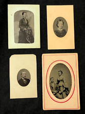 4-PC LOT ANTIQUE TINTYPE PHOTOS OF COUPLE LADIES MAN WITH PAPER FRAMES GOOD picture