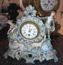 Antique German (Dresden?) Porcelain Ornate Victorian Figural Mantel Clock, 1800s picture