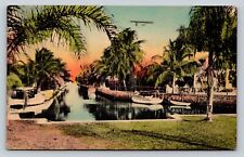 c1934 Florida Scenery Air Mail Saves Time Cancellation VINTAGE Postcard 1c picture