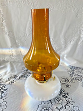 Vintage Milk Glass White Genie Oil Table Bracket Lamp w/ Atomic Amber Gold Glass picture
