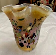 Stunning Vintage Rick Hunter Colorful Iridescent Art Glass Vase signed 7” picture