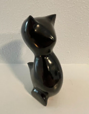Unique Vintage Black Stone Modernist Kitty Cat Paperweight Figurine picture