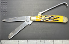 Frost Cutlery Hoof Pick Trapper Yellow Bone Scales Very Nice USED Pocketknife picture
