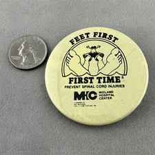Vtg Jump Feet First Midland Hospital Prevent Spinal Cord Injuries Button #61442 picture
