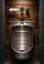 Custom Keg Urinal From Beer Keg with Top Manual Flush & Beer Tap Handle picture