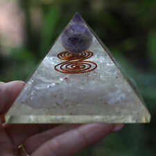 Amethyst Sphere & Selenite Orgone Pyramid 3in LG 75mm Orgone EMF & 5G Protection picture