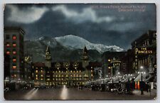 Postcard CO Colorado Springs Pikes Peak Avenue At Night DB UNP A22 picture