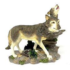Vintage Wildlife Howling Wolf Pup On Rock Ledge With Mother Wolf 7” Sculpture  picture