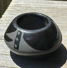 Vntg Signed Sylvia Naranjo Santa Clara Pueblo Miniature Black Clay Pot W 1.25” picture