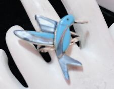 Navajo Sterling Turquoise And Abalone Hummingbird Ring #887 picture