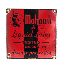 Mohawk de luxe Liquid Latex Disease Prevention Porcelain Sign Indian Head 7 x 7" picture