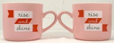 Pair of Oversized 16 oz "Rise and Shine" Coffee Stoneware Mugs Pink red picture
