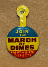 Vintage Join the MARCH of DIMES Tab Fold Over Pin Button - Fight Birth Defect picture