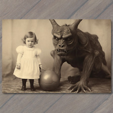 POSTCARD Realistic Monster and Child - Unlikely Friendship weird Creepy Innocent picture