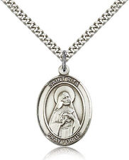 Saint Rita Of Cascia Medal For Men - .925 Sterling Silver Necklace On 24 Cha... picture