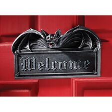 Gothic Goulish Halloween Welcome Ebony Vampire Bat  Wall Door Plaque Sculpture picture