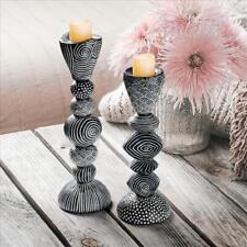 Set of 2 Modern Tribal Patterned Black & White Geometric Candlesticks picture