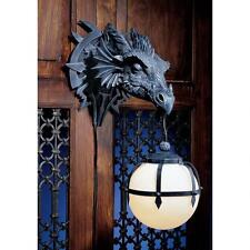 Sculpted Dragon Head Castle Trophy Holding Glass Orb Dramatic Decor Wall Sconce picture