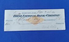 1898 First National Bank of Creston Iowa Signed Check  picture