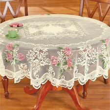 Elegant Pink Rose Lace Valentines Day Polyester Round Tablecloth picture