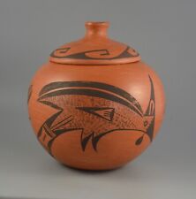 Zella Cheeda (1901-97) Vintage Large Hopi Cookie Jar Pot w. Lid - Birds - 8.5