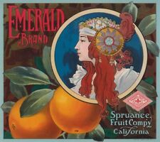 Emerald Brand Orange Rialto California Citrus Retro Fruit Crate Label Art Print picture