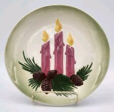 Vintage 1959 Ceramic Christmas Plate Hand Painted Candles & Pinecones Signed 9