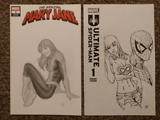 2 SPIDERMAN MARY JANE ORIGINAL SKETCH COVERS COMIC ART DRAWINGS LOT OF 2 picture