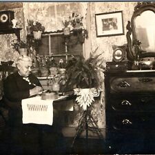 ID'd c1910s Lovely Old Lady Inside Home RPPC Real Photo Bertha Nehls A158 picture