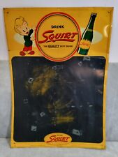 VINTAGE DRINK SQUIRT SODA EMBOSSED CHALKBOARD SIGN 1950 THE QUALITY SOFT DRINK  picture