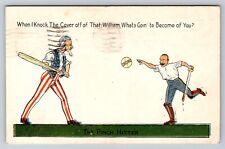 Postcard Patriotic WWI Uncle Sam Vs. Kaiser Baseball The Pinch Hitter Comic AD26 picture